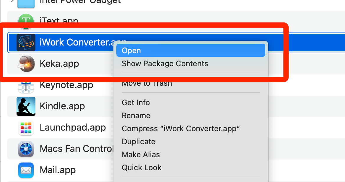 open iworkconverter in Applications