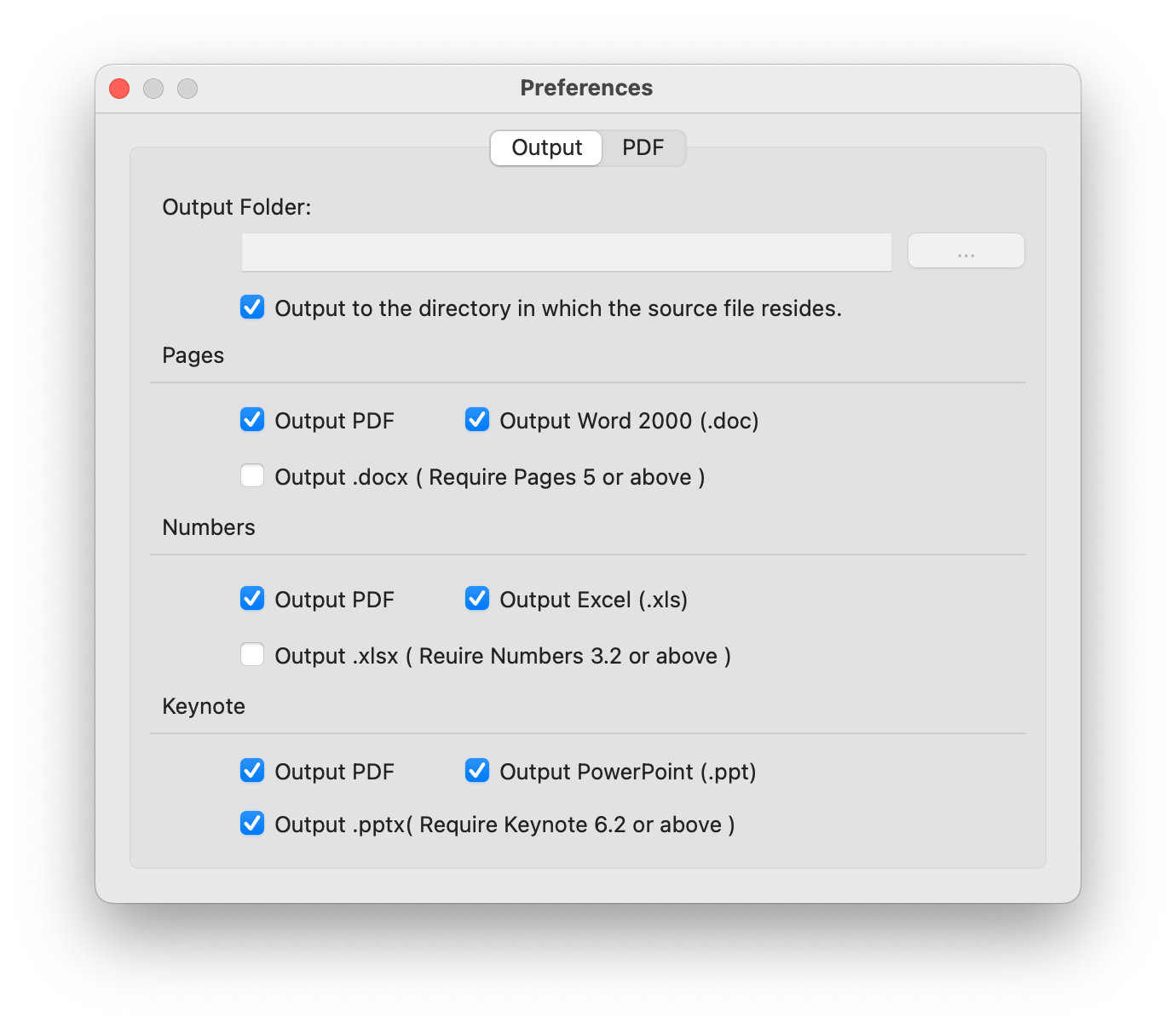 iWorkConverter Settings